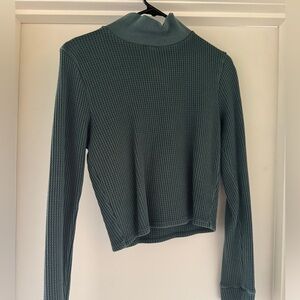 Aerie Teal Waffle Knit Long Sleeve Top